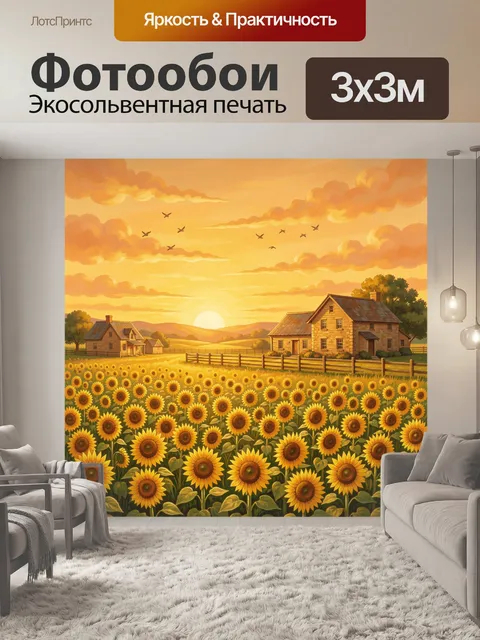 Фотообои Подсолнечное поле на закате