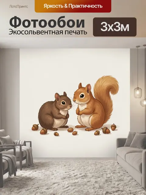 Фотообои Две белки с желудями