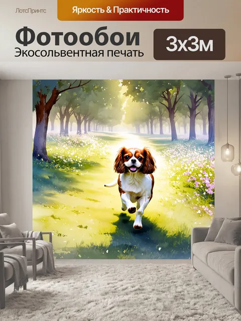 Фотообои утренняя прогулка: кавалер-король чарльз спаниель