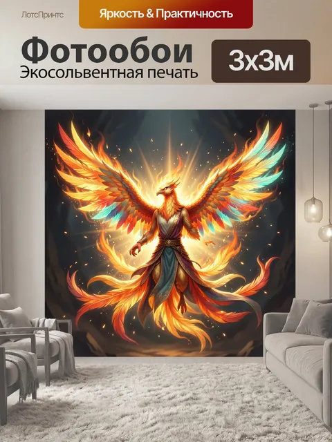 Фотообои Огненный феникс с расправленными крыльями
