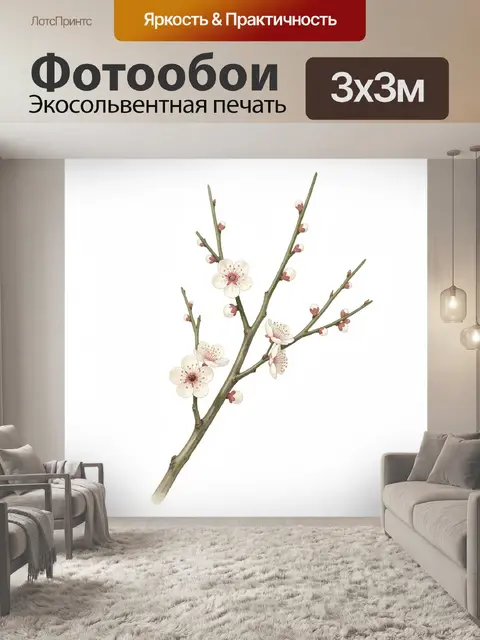 Фотообои Веточка с цветущими сливовыми бутонами