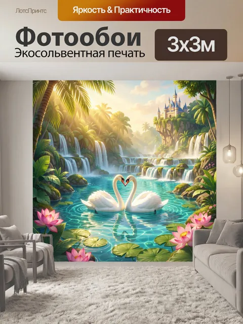 Фотообои Лебеди у тропического водопада