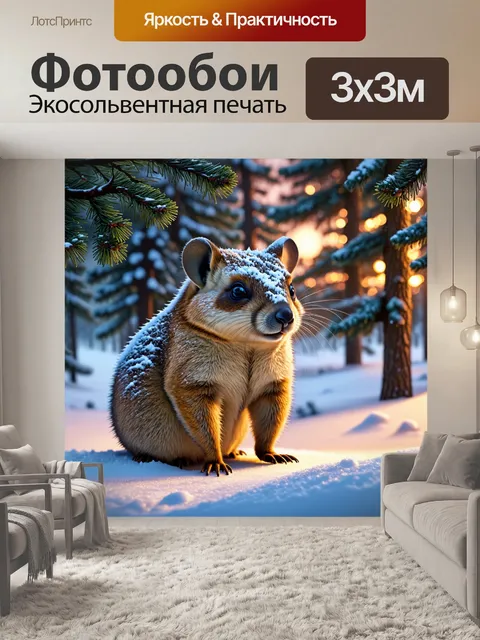 Фотообои даман, погружённый в зимний пейзаж с метелями снега и сквозь еловые деревья