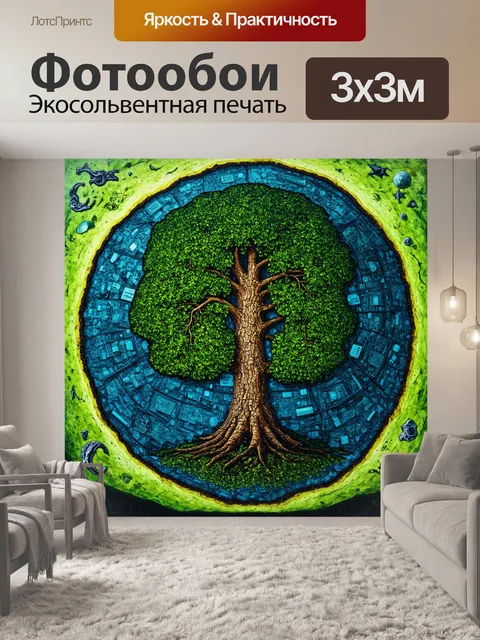 Фотообои текстура спила дерева, которая окружена элементами природы и техносфера