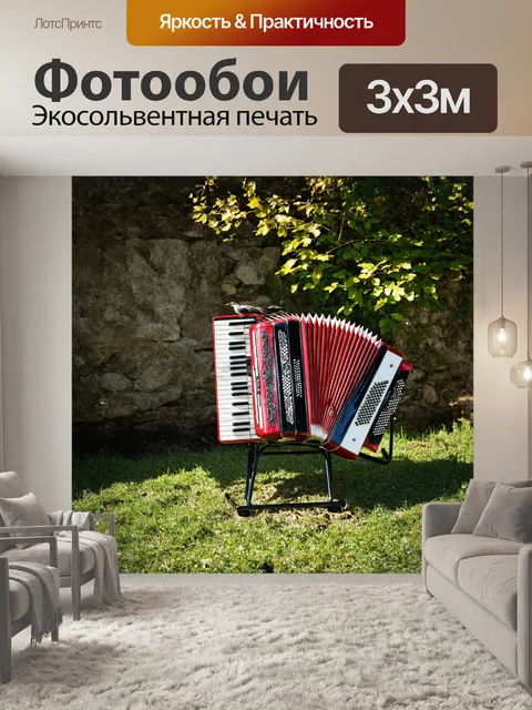 Фотообои аккордеон стоит на фоне старинной каменной стены