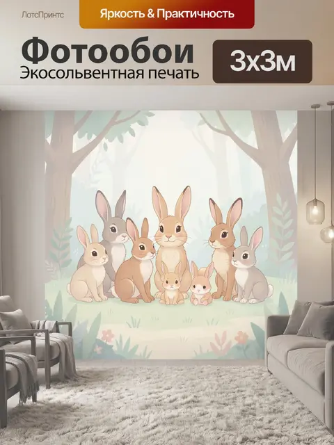 Фотообои Дружная компания кроликов в лесу