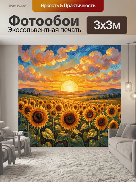 Фотообои Подсолнухи на закате в поле