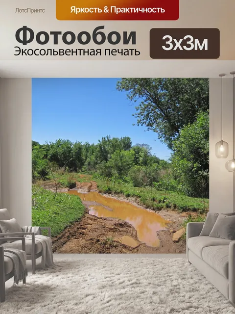 Фотообои грунтовая дорога с грязной дождевой водо