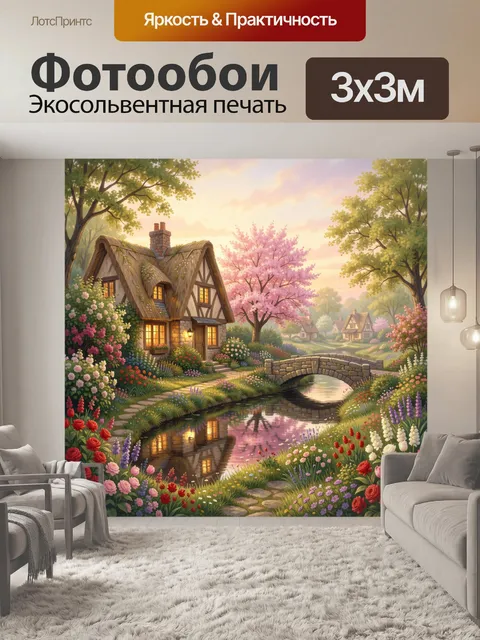 Фотообои Сказочная деревня у ручья