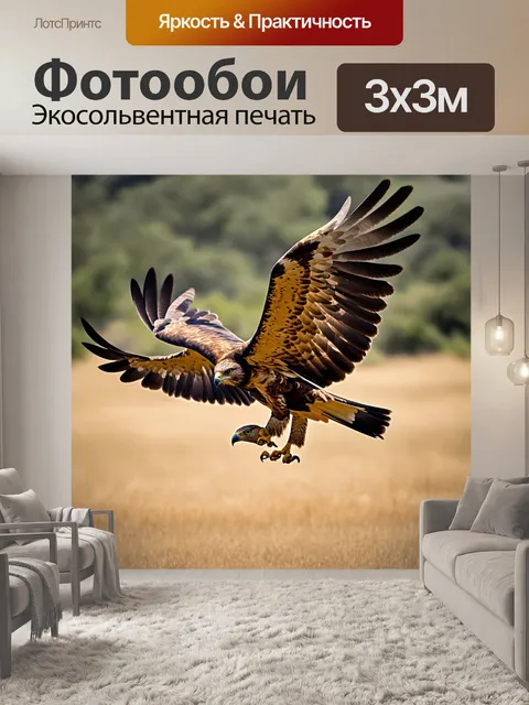 Фотообои животные в стиле текстуры, показывающие хищную птицу в полете с акцентом на текстуры ее крыльев и фона
