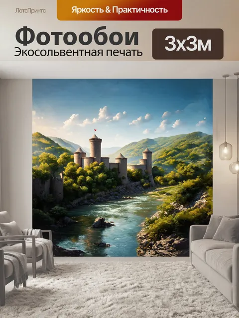 Фотообои крепость ананури и её каменные башни возвышаются над мощной рекой, окруженной пышными лесами