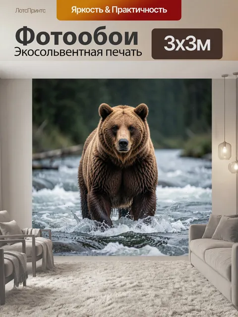 Фотообои Бурый медведь в реке