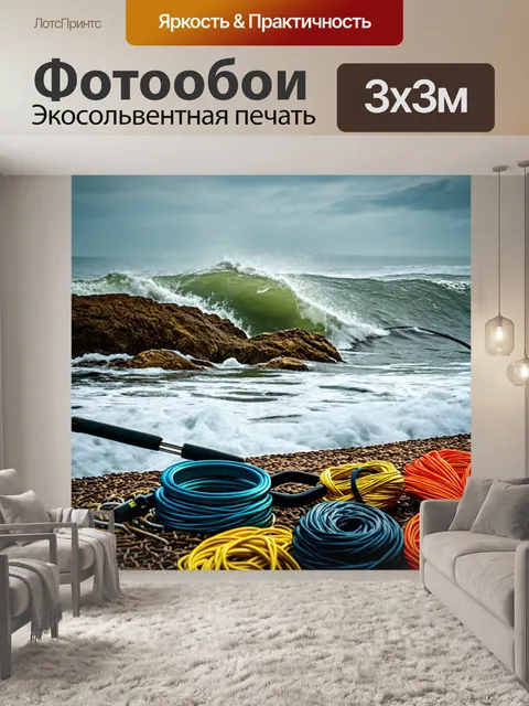 Фотообои контраст: изобразите рыболовные принадлежности на фоне диких волн и валунов
