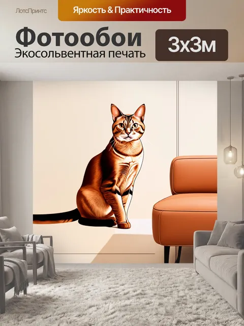 Фотообои абиссинская кошка, сидящая на стиле мебели в современном интерьере, с элементами минимализма