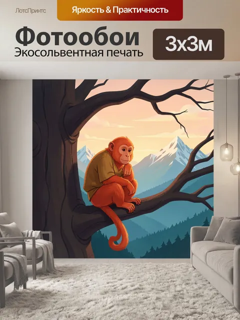 Фотообои Обезьяна на ветке в горах