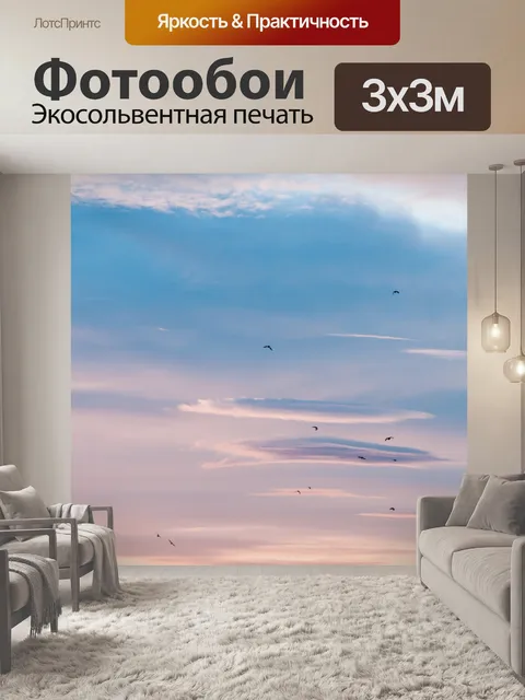 Фотообои небо на рассвете с птицами