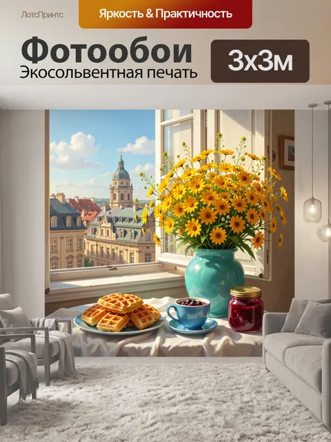 Фотообои Желтые ромашки у окна