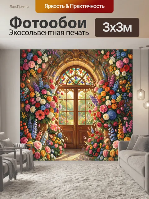 Фотообои Цветочная арка к окну в сад