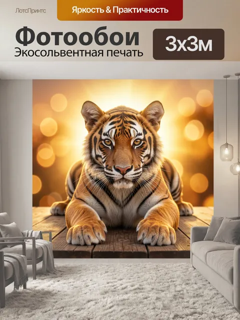 Фотообои Тигр в теплых золотых тонах