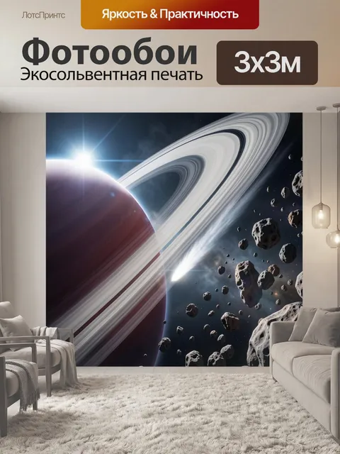 Фотообои Планета с кольцами и астероидами