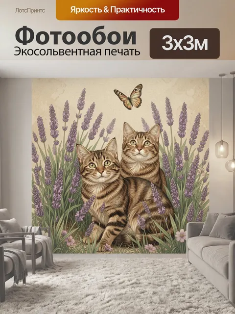 Фотообои Два полосатых кота в лаванде