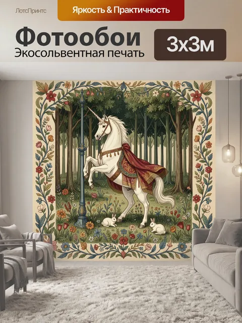 Фотообои Единорог в лесу с кроликами
