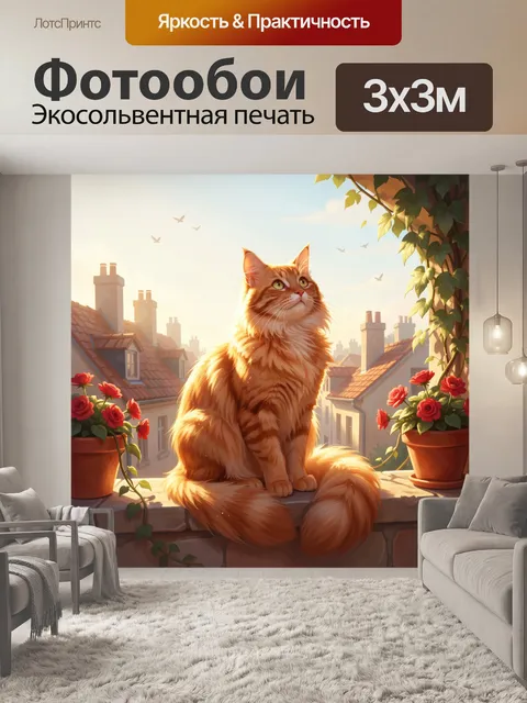 Фотообои Рыжий кот на солнечном балконе