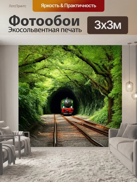Фотообои в тропическом лесу, где длинные стрелы деревьев образуют естественный туннель, универсальный локомотив…