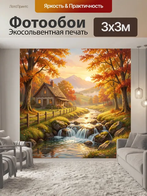 Фотообои Осенний домик у ручья