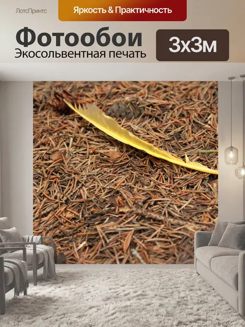 Фотообои Желтый перо на сосновых иголках