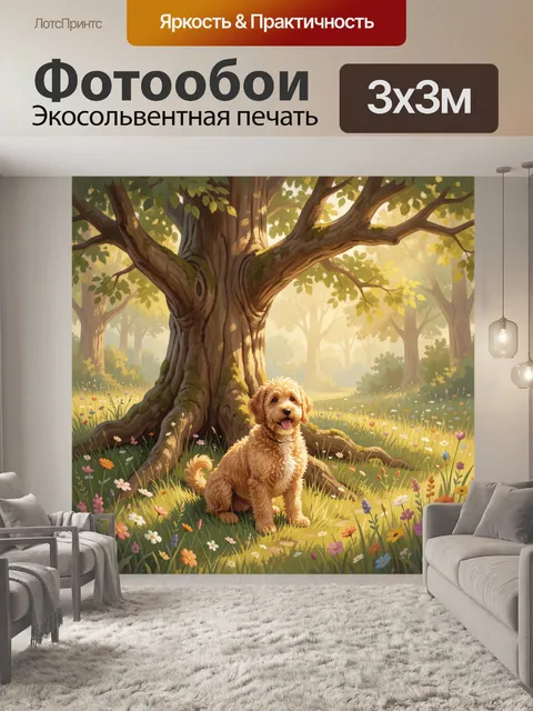 Фотообои Щенок под старым дубом на лугу