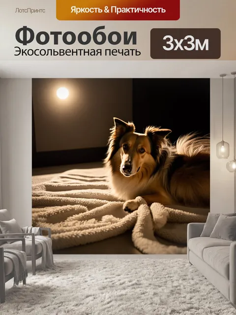 Фотообои уютный уголок в доме с шелти, свернувшимся калачиком на мягком пляжном полотенце