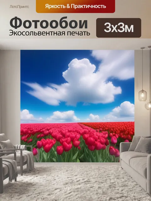 Фотообои тюльпаны с хранящимися облаками