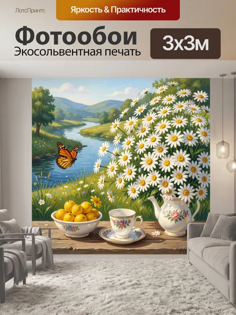 Фотообои Ромашки у речного берега