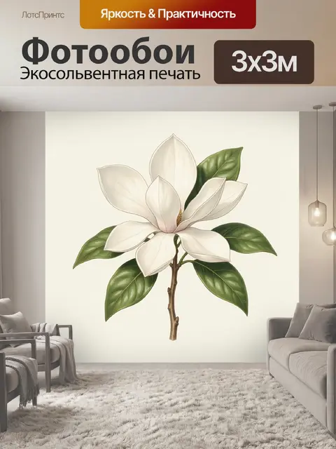 Фотообои Белый цветок магнолии с листьями