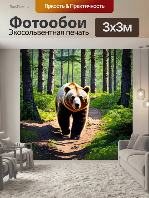 Фотообои животные в стиле минимализм с контурным изображением медведя, гуляющего по лесу