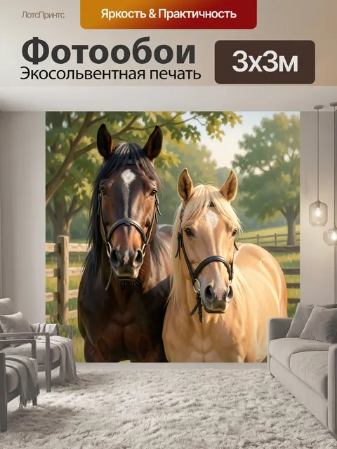 Фотообои Две лошади на пастбище