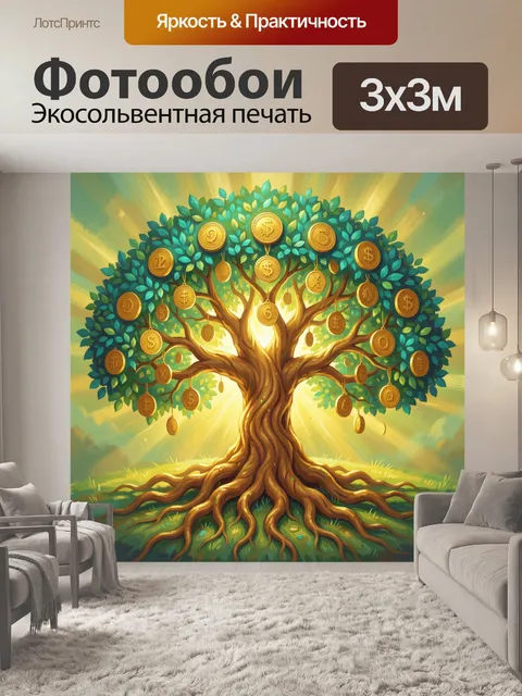 Фотообои Денежное дерево с золотыми монетами