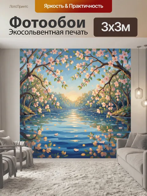 Фотообои Цветущие ветви над озером