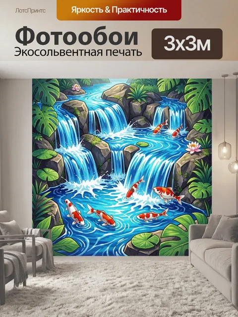Фотообои Красные карпы у водопадов тропиков