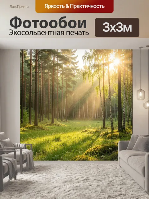 Фотообои Солнечный лесной пейзаж