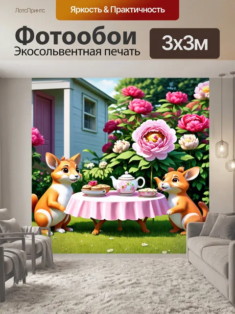 Фотообои пионы в мультяшном стиле