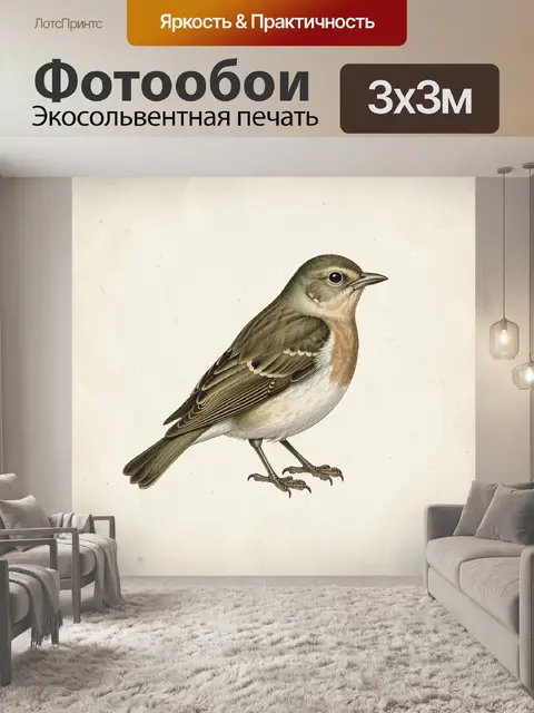 Фотообои Певчая птица в винтажной иллюстрации