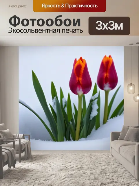 Фотообои тюльпаны в зимнем снегу