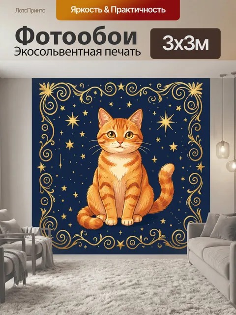 Фотообои Рыжий кот в созвездиях и лунных узорах