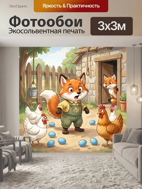 Фотообои Лиса и куры во дворе