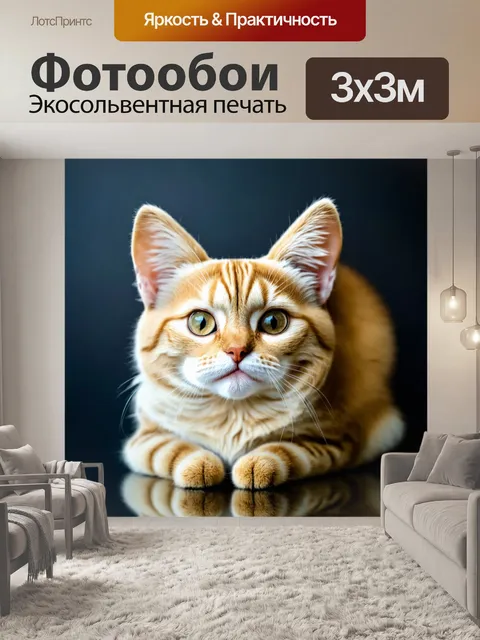 Фотообои кошка, образовавшая уши на фоне зеркала