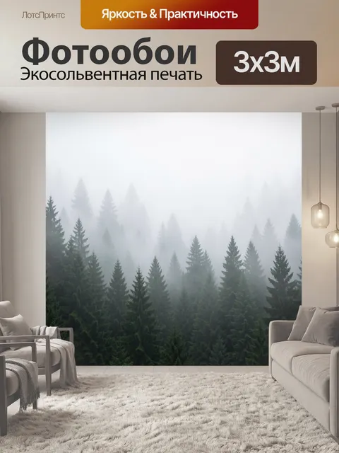 Фотообои Туманный хвойный лес