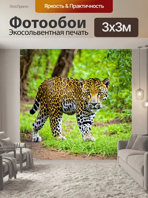 Фотообои леопард, исследующий джунгли с эффектами минимализма