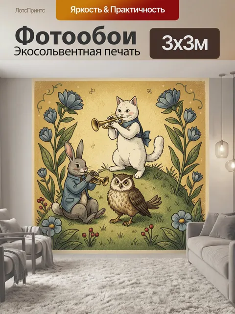 Фотообои Лесные животные с музыкальными инструментами